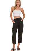 Woven Crepe Elastic Band Waist Pants