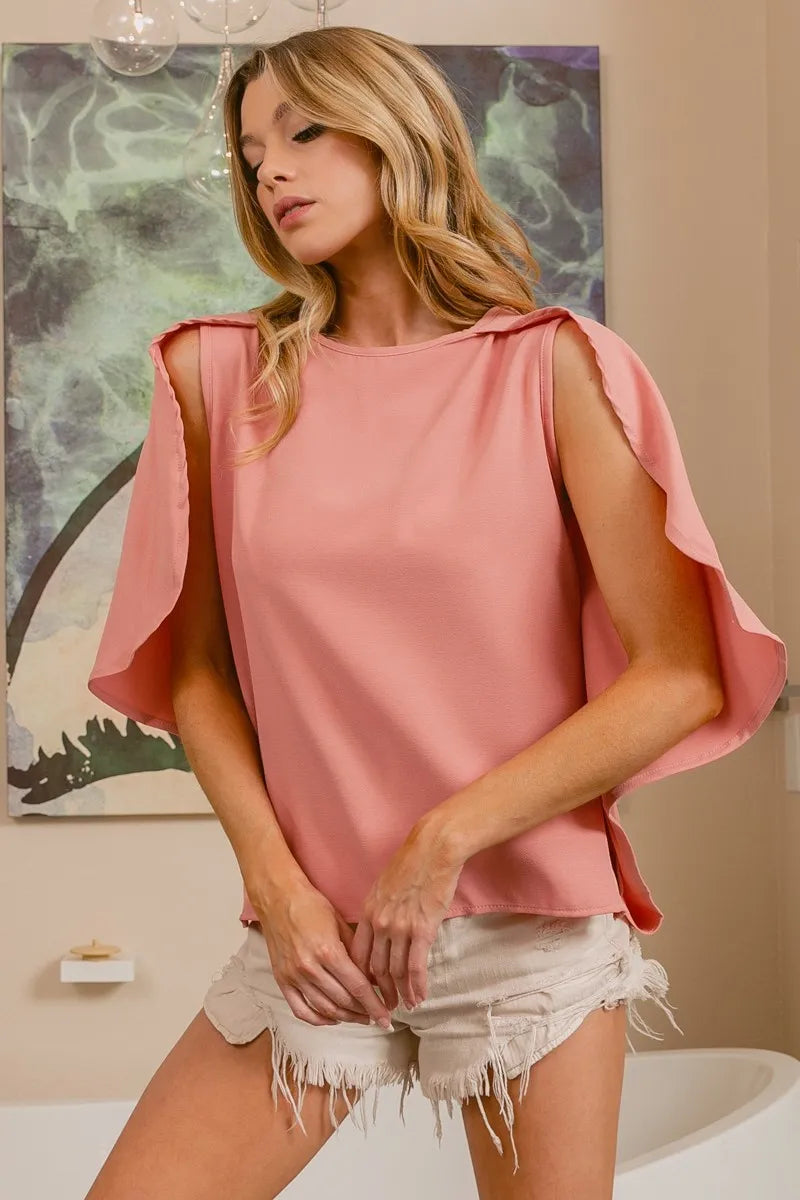 Woven Top With Fold Over Back Detail