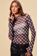 I am a Fashion Junky Plaid Mesh Knit Long Sleeve Top with Thumb Opening