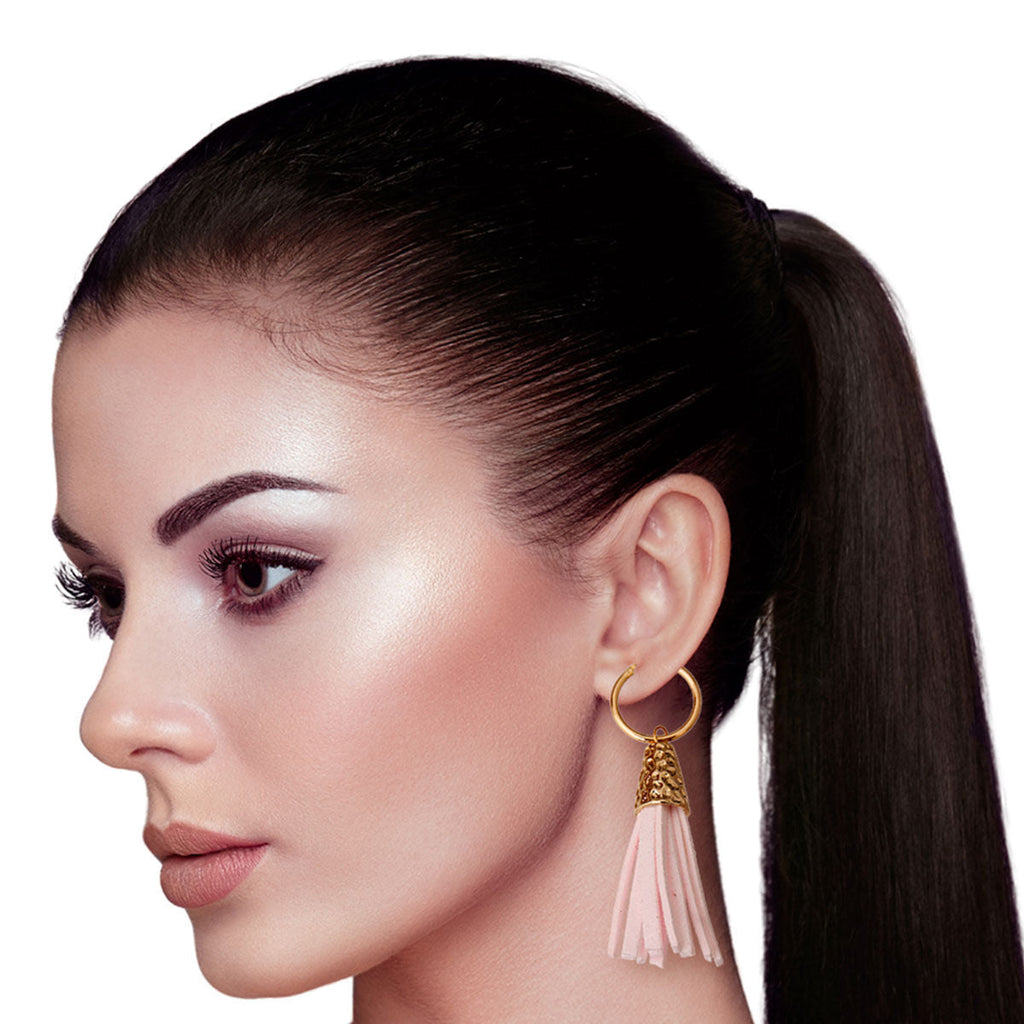 Baby Hoop Earrings with Pink Tassel – Trendy Stylish Jewelry Accessory