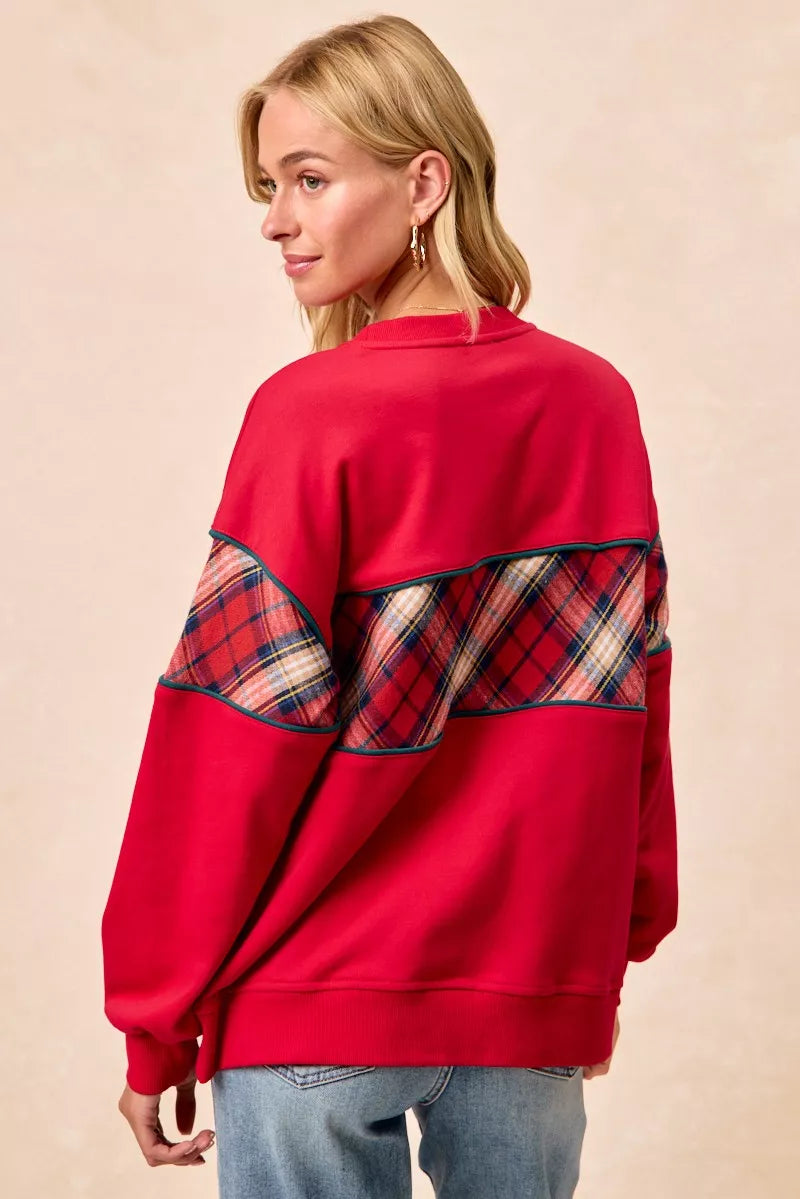 I am a Fashion Junky Christmas Theme Plaid Block Sweatshirt with Binding