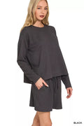 Corded Rib Long Sleeve Tee and Shorts Set