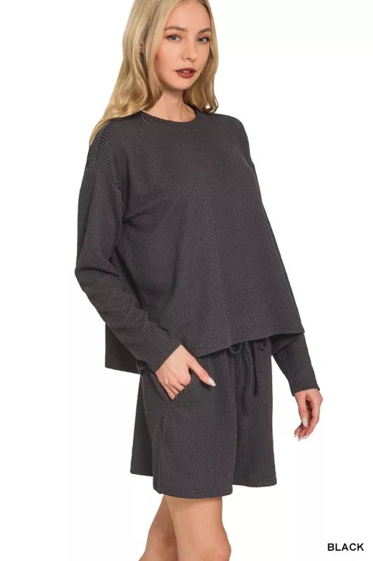 Corded Rib Long Sleeve Tee and Shorts Set