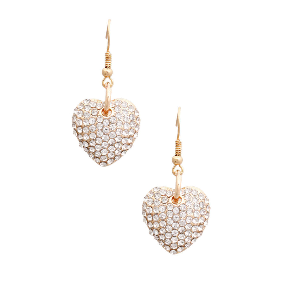 Rhinestone Heart Fish Hook Earrings Gold Stylish Jewelry Accessory
