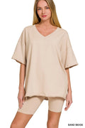 Cotton V-neck Top & Biker Shorts Set