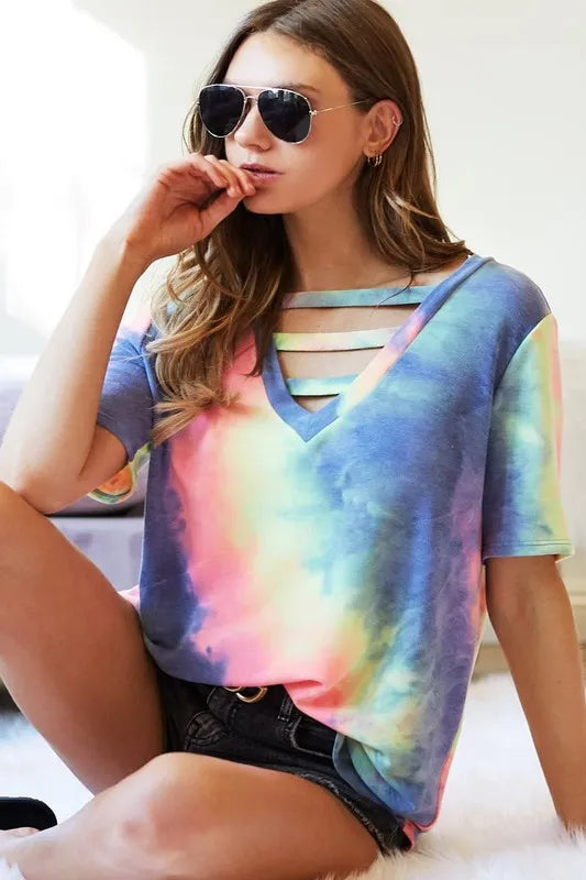 Tie-Dye V-Neck Short Sleeve T-Shirt