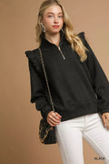 Cable Knit Textured Pullover with Ruffle Shoulders