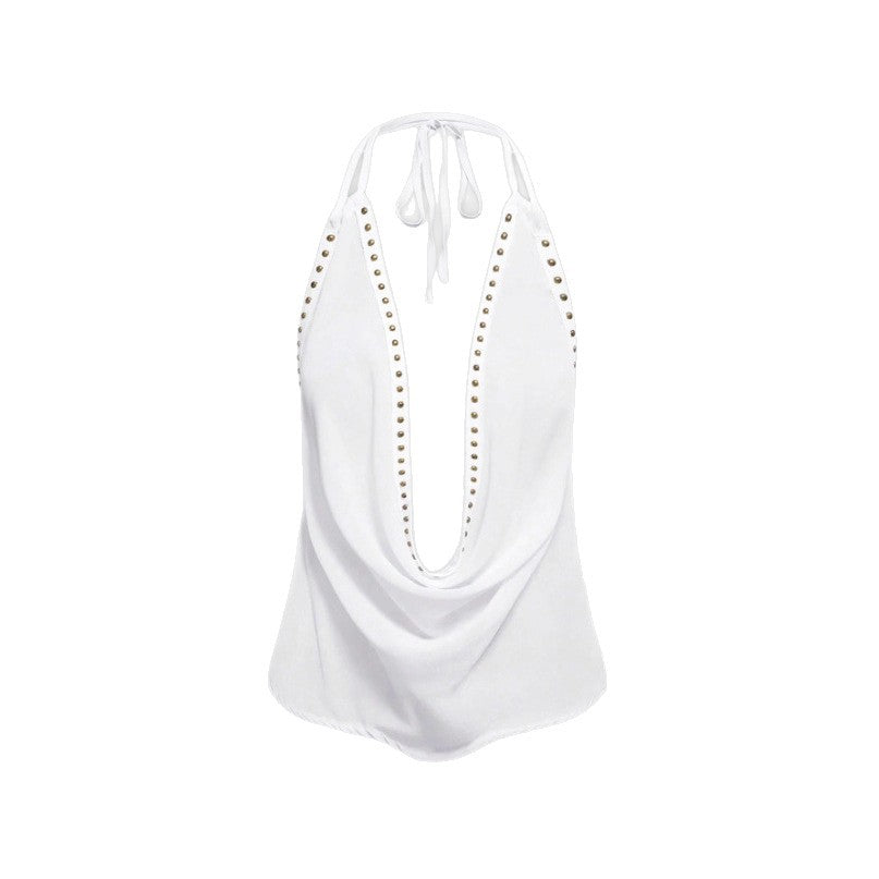 Solid-color Top With Studs Sexy Womens Clothing