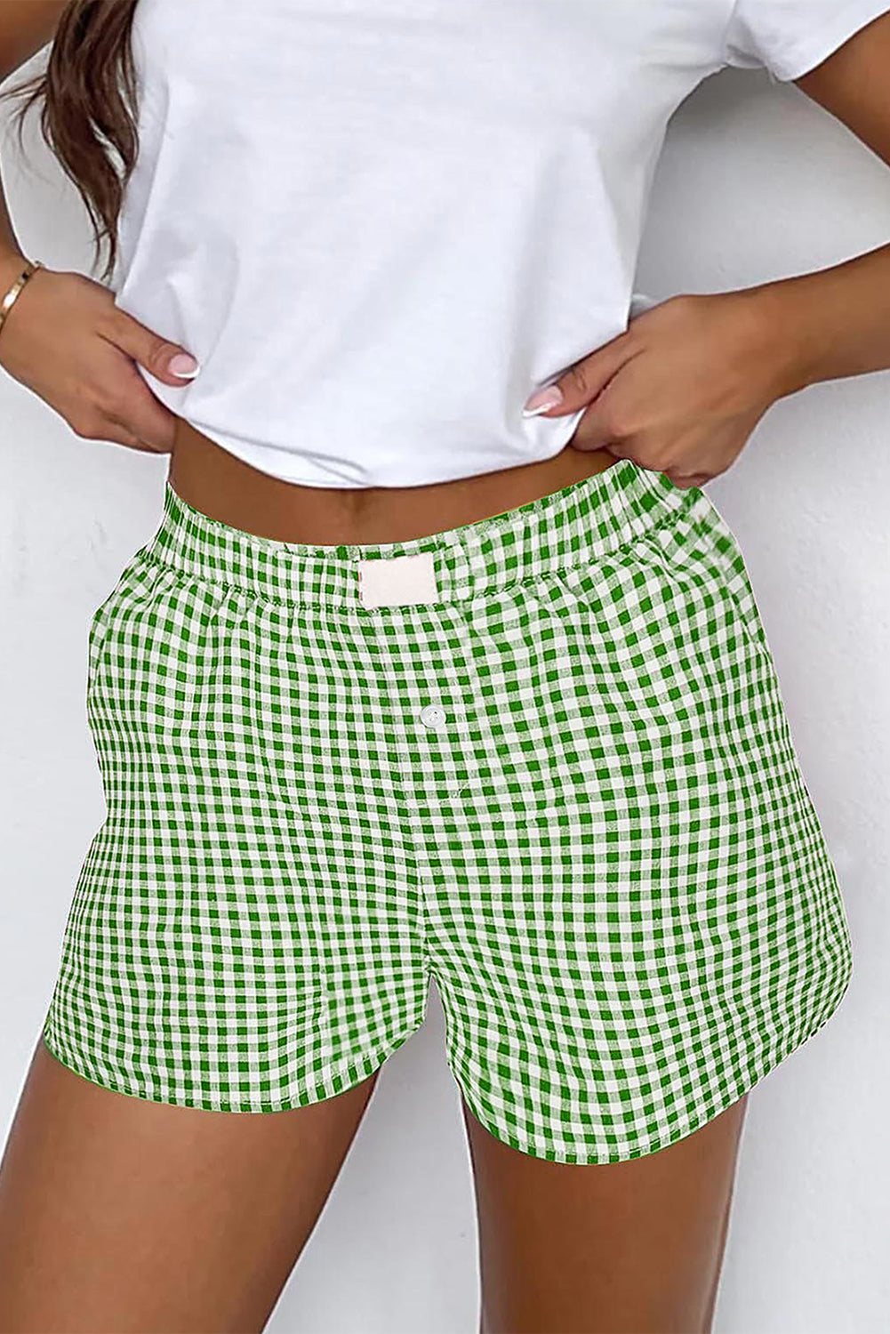 Red Vintage Plaid Print High Waisted Loose Wide Leg Shorts