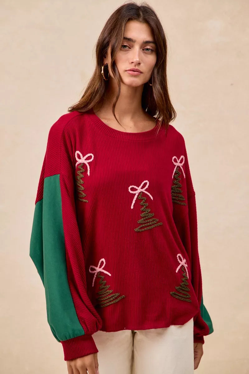 Christmas Theme Tree Embroidered Sweater