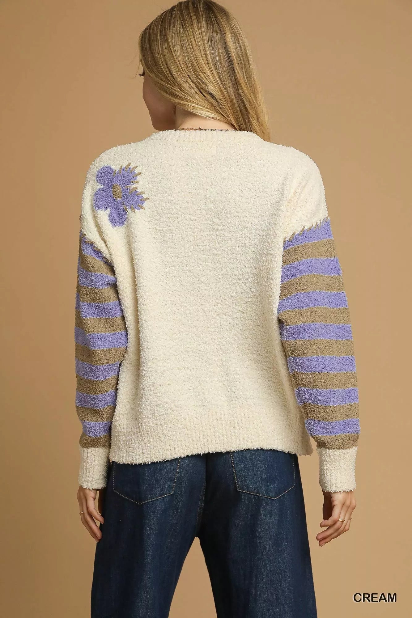 Flower Jacquard Striped Long Sleeve Sweater