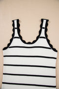Black Striped Scalloped Edge U Neck Sleeveless Sweater Vest