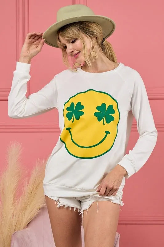 Smile Face Graphic Round Neck Long Sleeve Top
