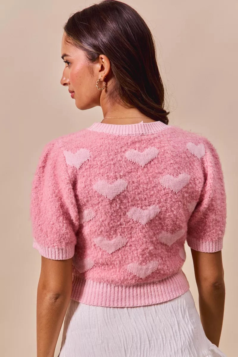 All Over Heart Valentine Cropped Sweater