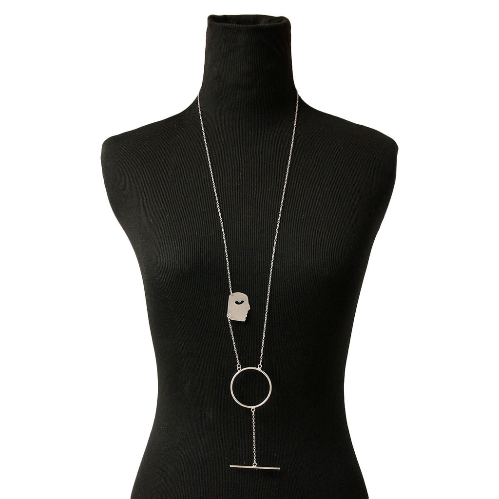 Face Pendant Necklace Silver Brass Stylish Statement Jewelry