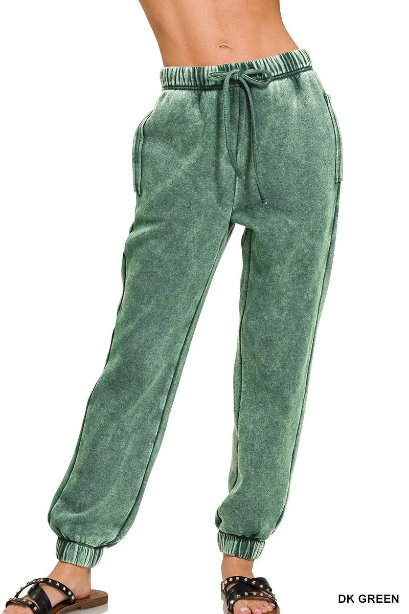 Acid Wash Fleece Sweatpants with Pockets