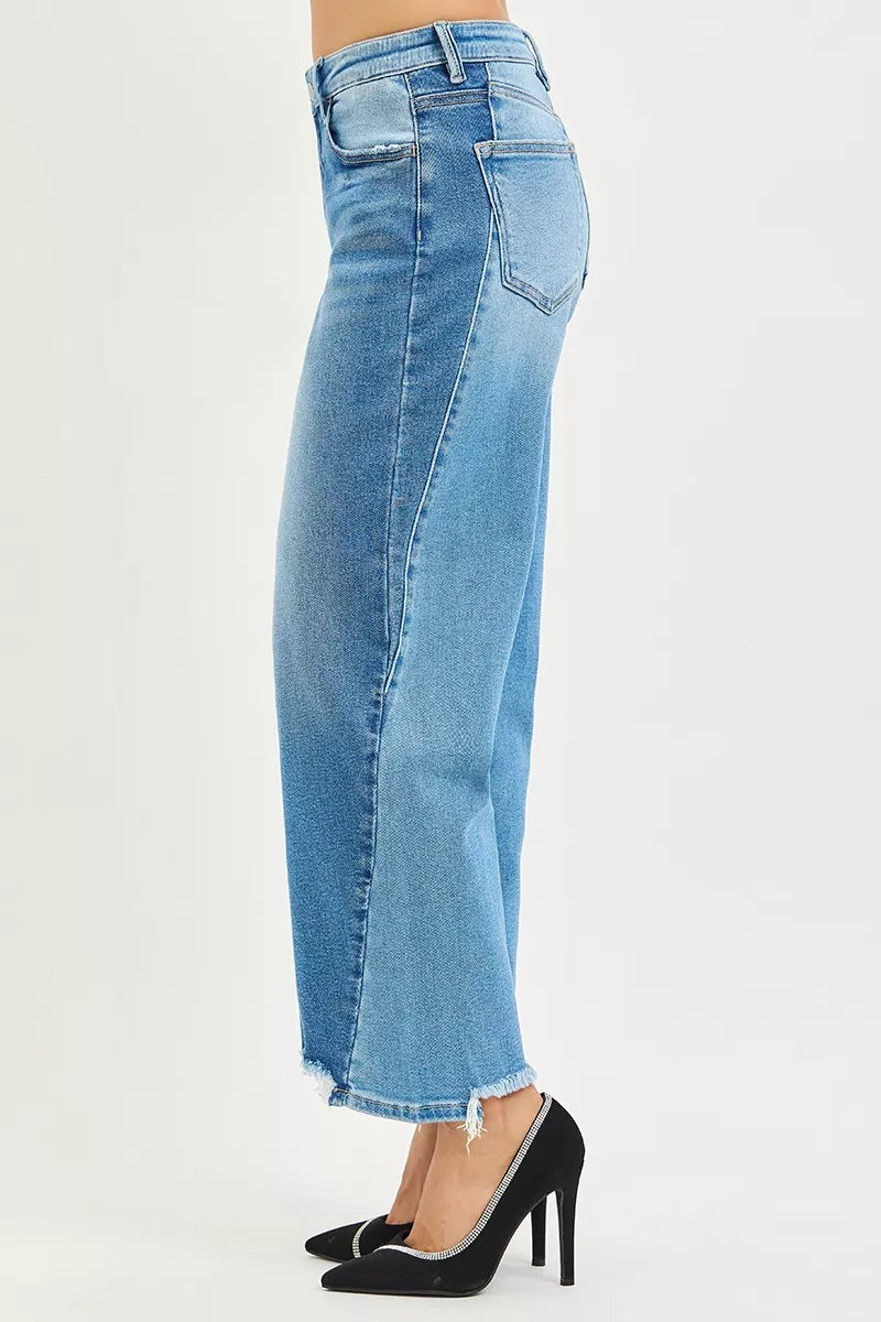 Full Size Slouchy Cropped Barrel Jeans with Contrast Wash Plus Size