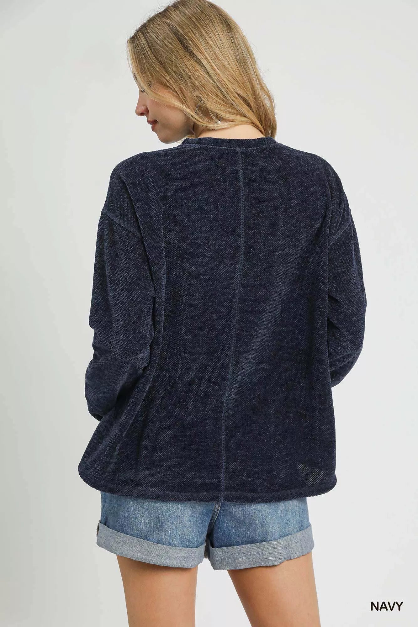 Round Neck Long Sleeve Side Slit Top