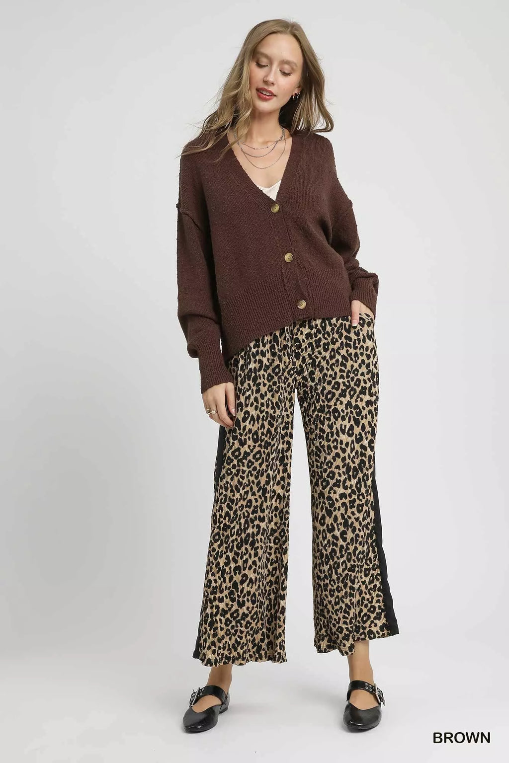 Button-Front V-Neck Knit Cardigan
