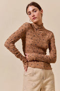 Floral Print Textured Long Sleeve Knit Top