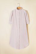 Khaki Stripe Frilled Collar Half Sleeve Shirt Maxi Dress