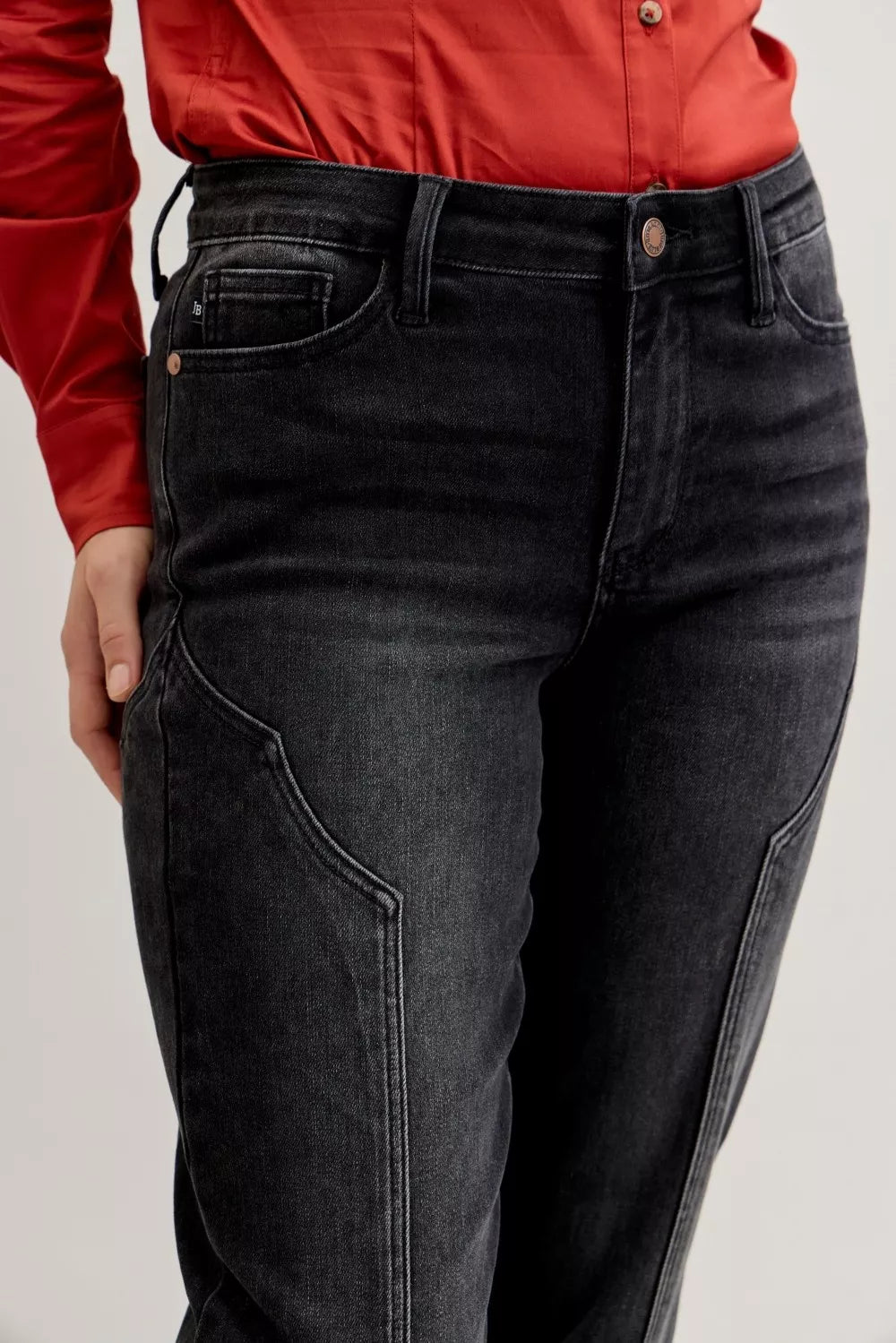 Mid Rise Straight Western Seam Detail Jeans
