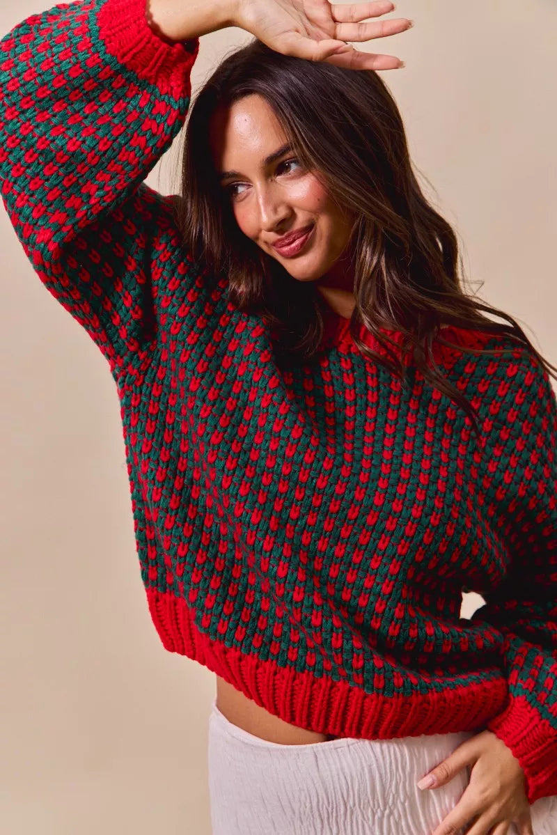 Textured Two Tone Sweater