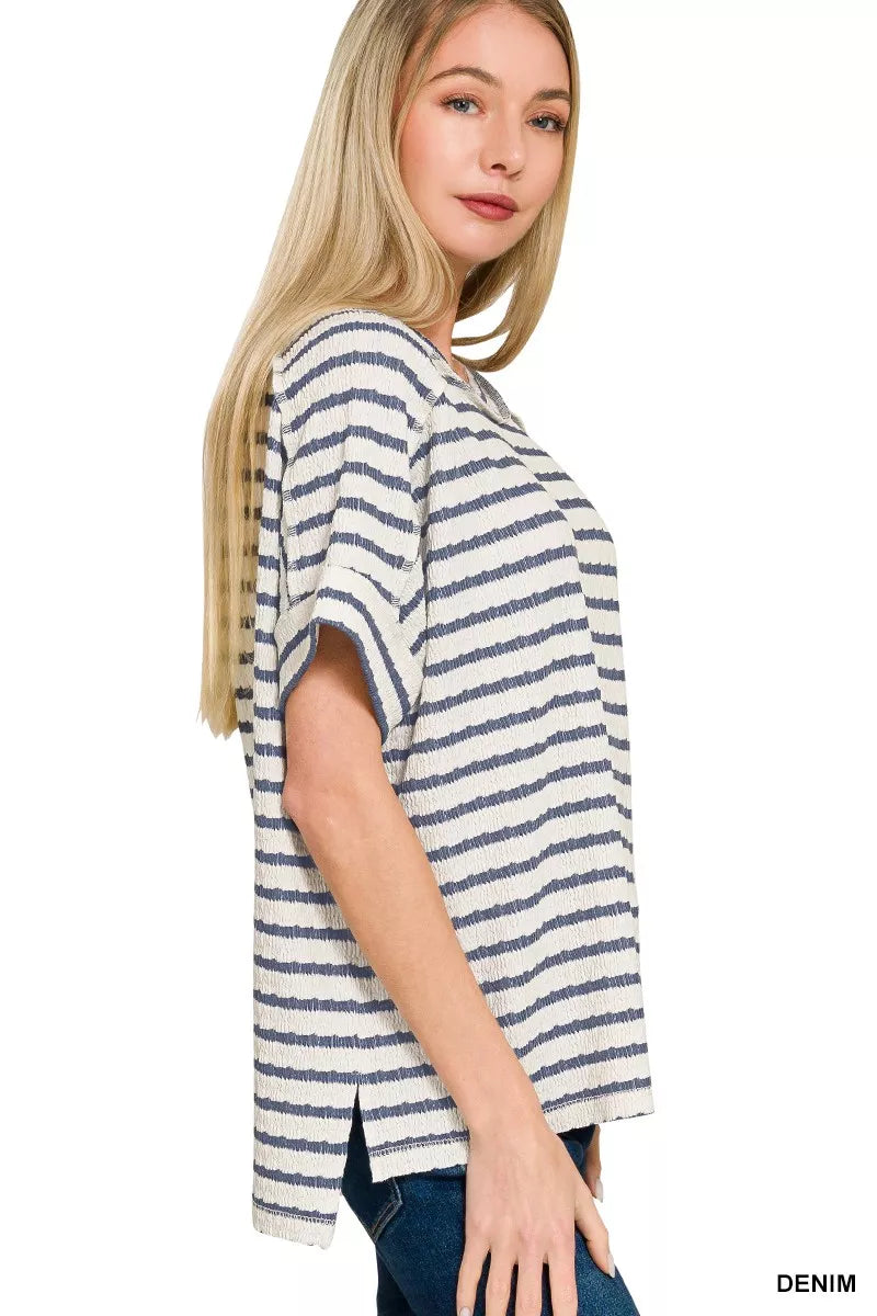 Striped Short Sleeve Hi-low Tee