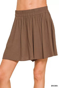 Woven Elastic Band Shorts With Pocket