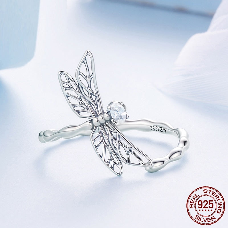 S925 Sterling Silver Dragonfly Open Ring