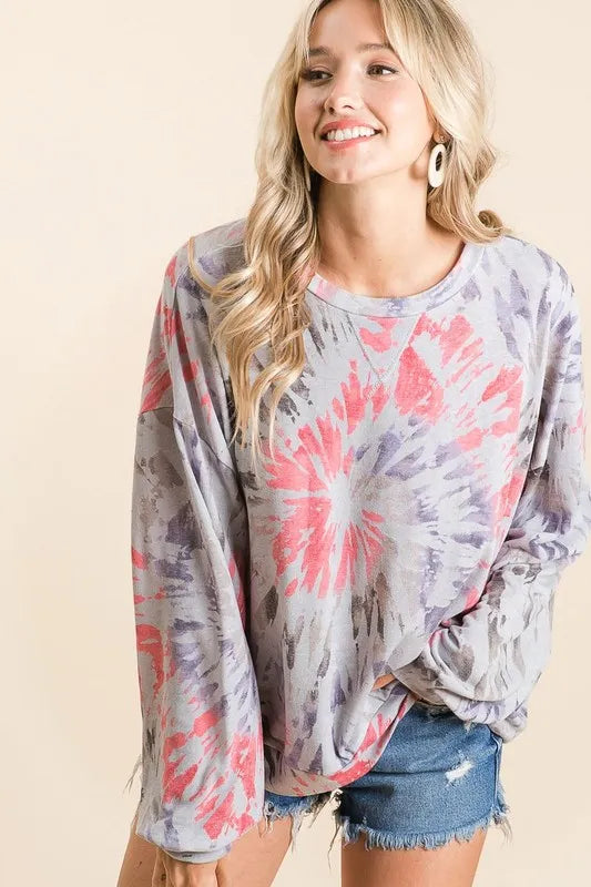 Tie Dye Print Terry Pull Over