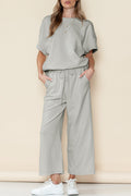 Strawberry Pink Textured Loose Fit T Shirt & Drawstring Pants Set