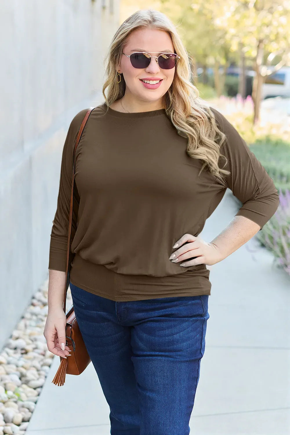 Full Size Round Neck Batwing Sleeve Top