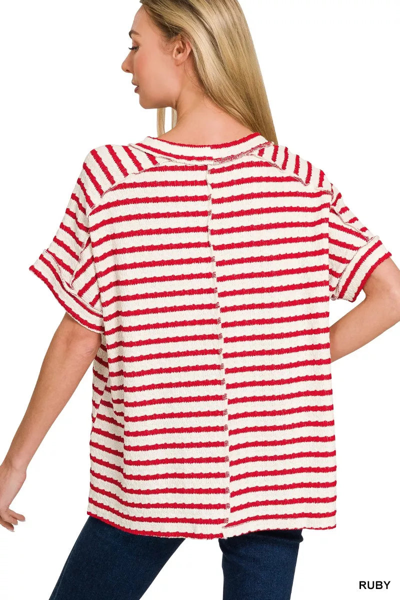 Stripe Jacquard Round-Meck Tee