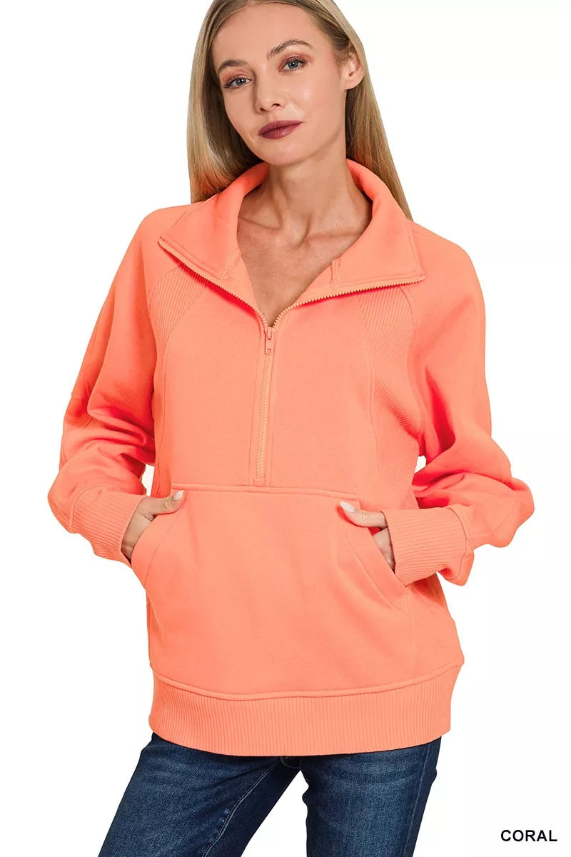 Half Zip Fleece Sweatshirt with kangaroo Pocket