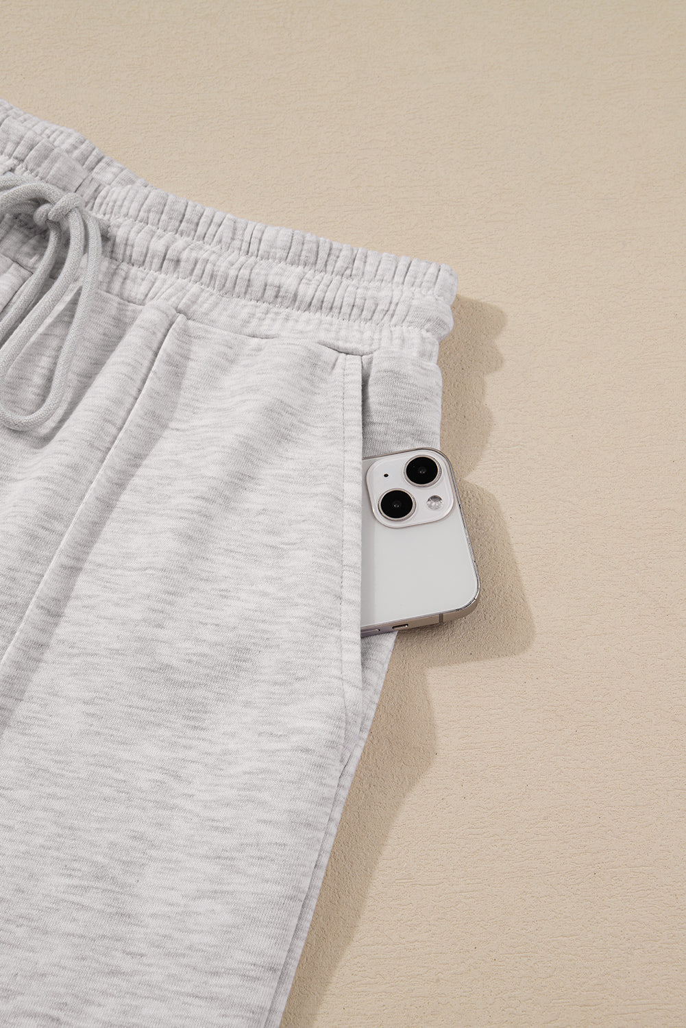 Light Grey Polo Collar V Neck Pullover and Drawstring Sweatpants Set