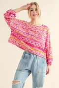 Cozy Textured Printed Casual Top