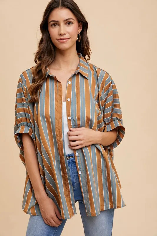 Oversized Drop Shoulder Striped Woven Shirt