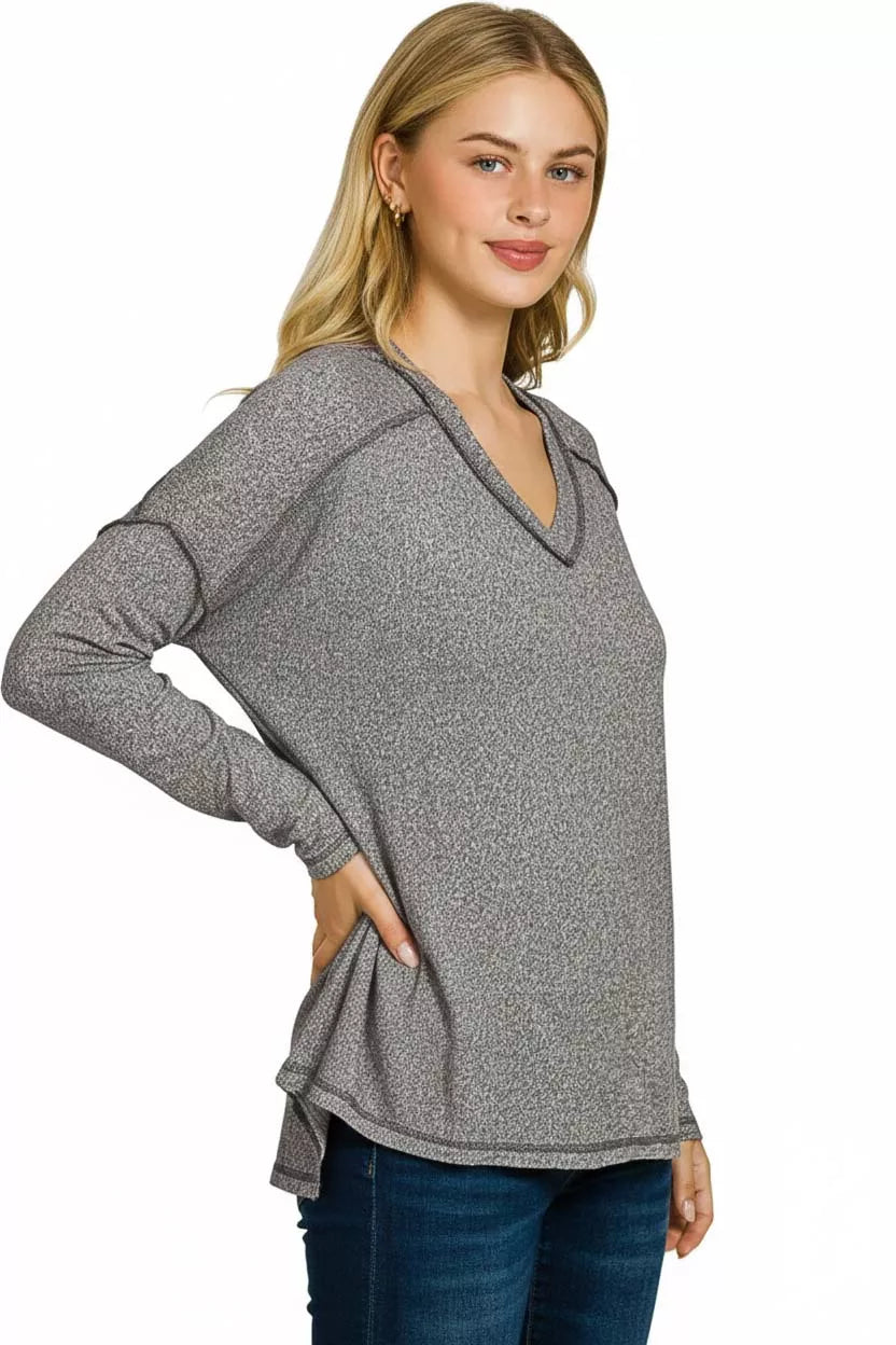 Soft Melange Hacci Exposed Seam Hi-low Tee