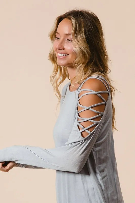 Jersey Knit One Shoulder Top with Criss Cross