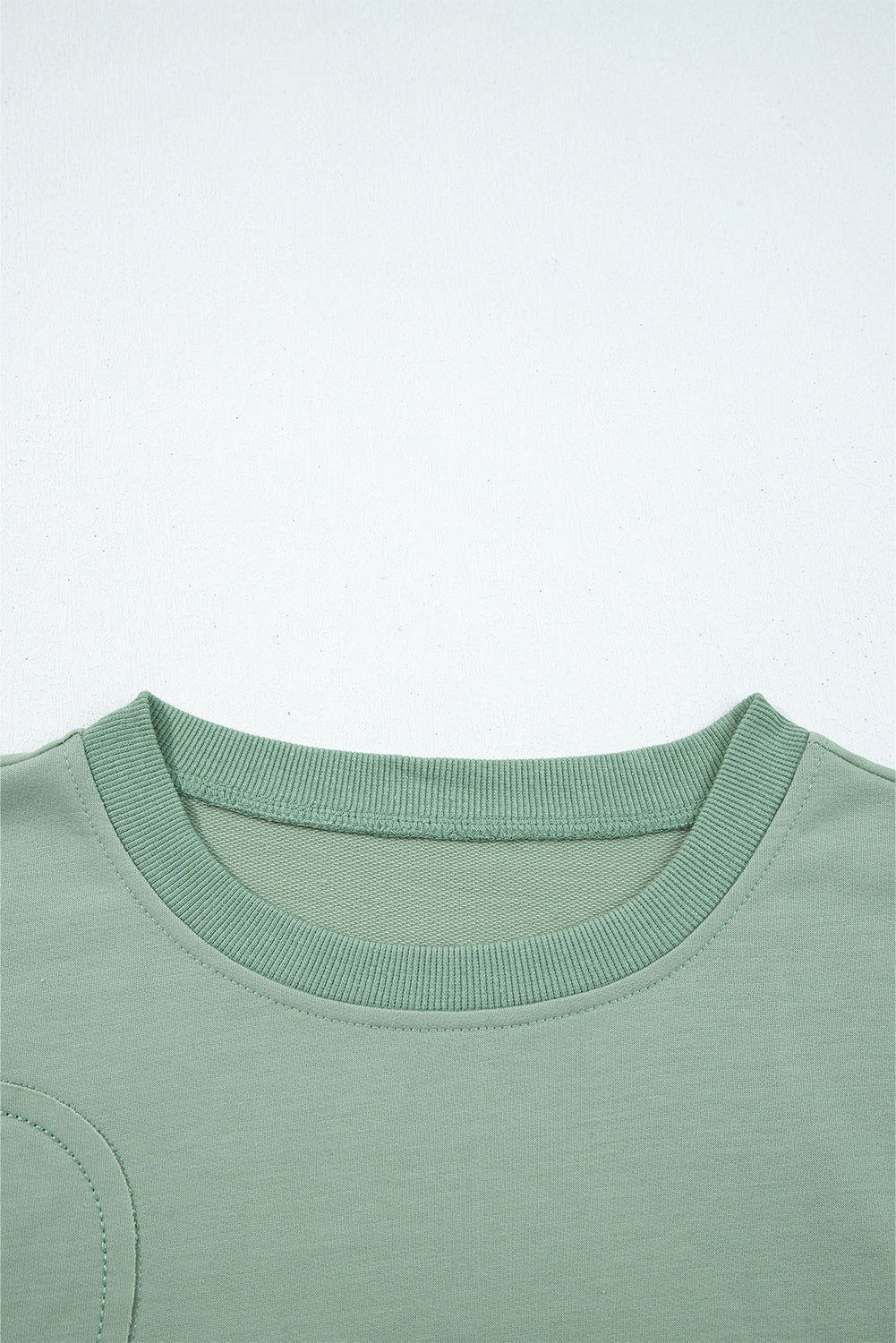 Smoke Green Raw Edge Flower Patch Drop Shoulder Casual Top