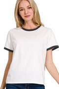 Contrast Binding Short Sleeve Tee Shirts