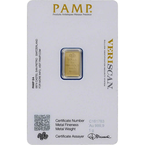 1 Gram Gold Bar PAMP Suisse Fortuna 999.9 Fine in Sealed Assay