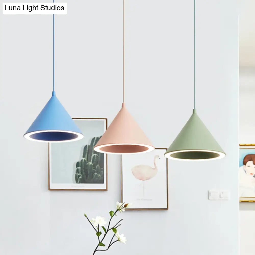DecorBites™ 10"/12.5" Diameter 1 Light Conical Hanging Lamp Nordic Stylish Black/Blue Metal Pendant Light over Table
