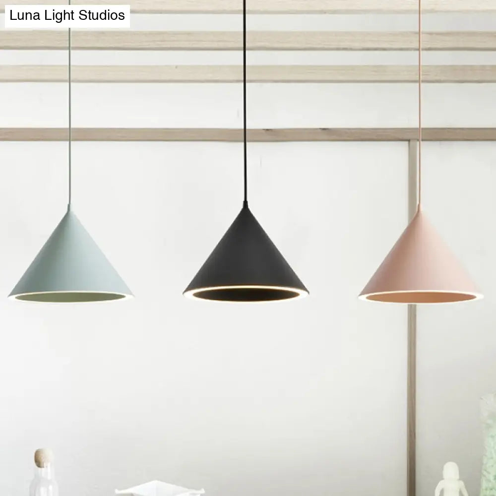DecorBites™ 10"/12.5" Diameter 1 Light Conical Hanging Lamp Nordic Stylish Black/Blue Metal Pendant Light over Table