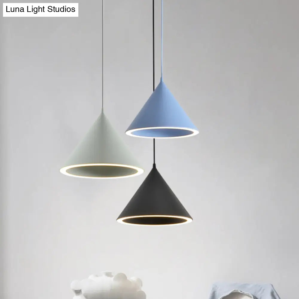 DecorBites™ 10"/12.5" Diameter 1 Light Conical Hanging Lamp Nordic Stylish Black/Blue Metal Pendant Light over Table