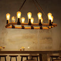 DecorBites™ 10 Bulbs Chandelier Lighting - Loft Style Rectangular Frame Pendant with Black Metal & Rope Detail