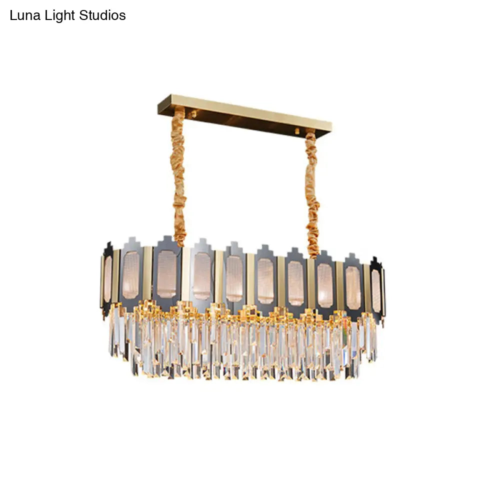 DecorBites™ 10-Light Clear Crystal Island Pendant: Contemporary Nickle Suspension Lamp for Dining Room