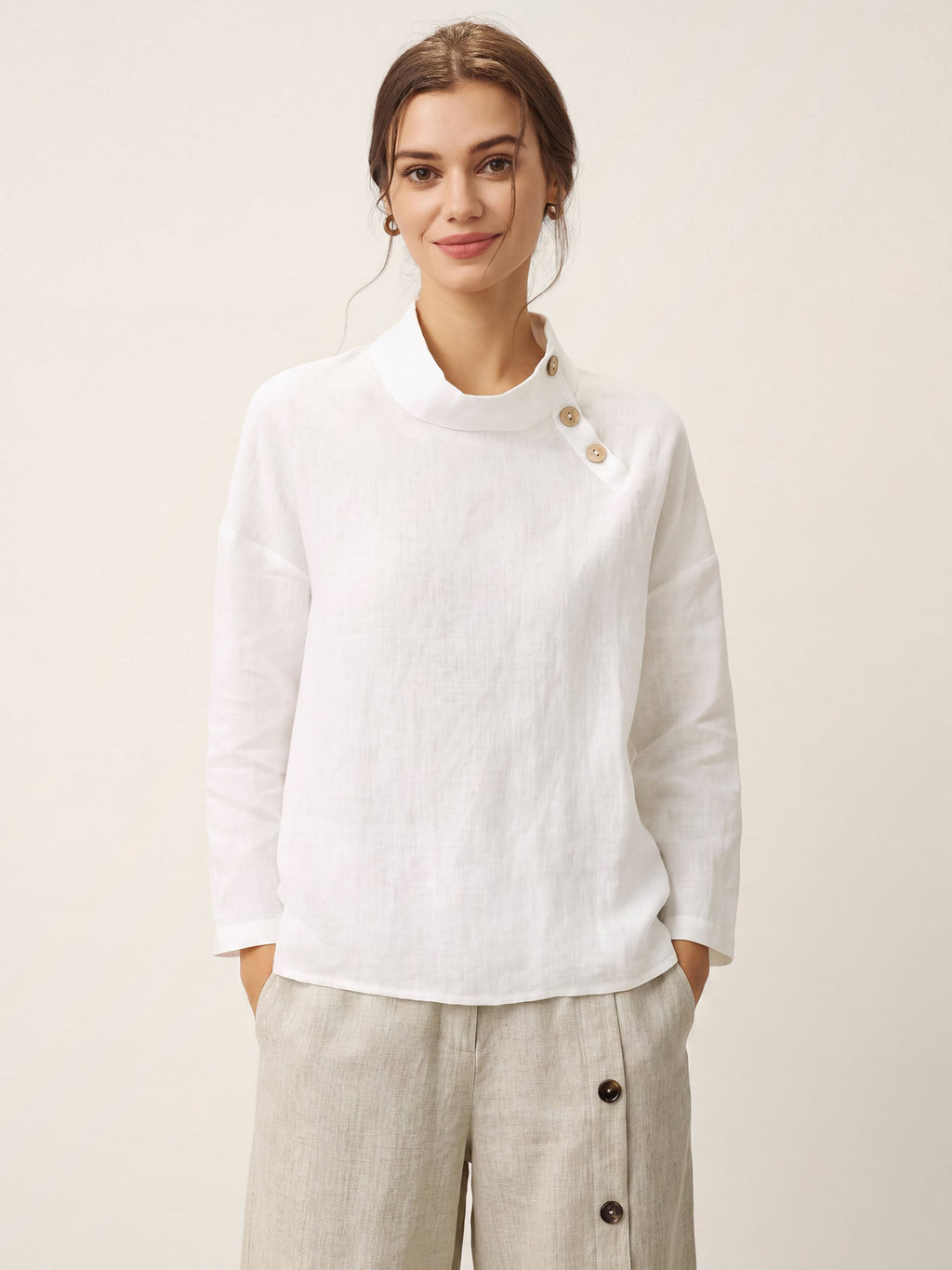 100% Linen Classic Side Neck Top CORA