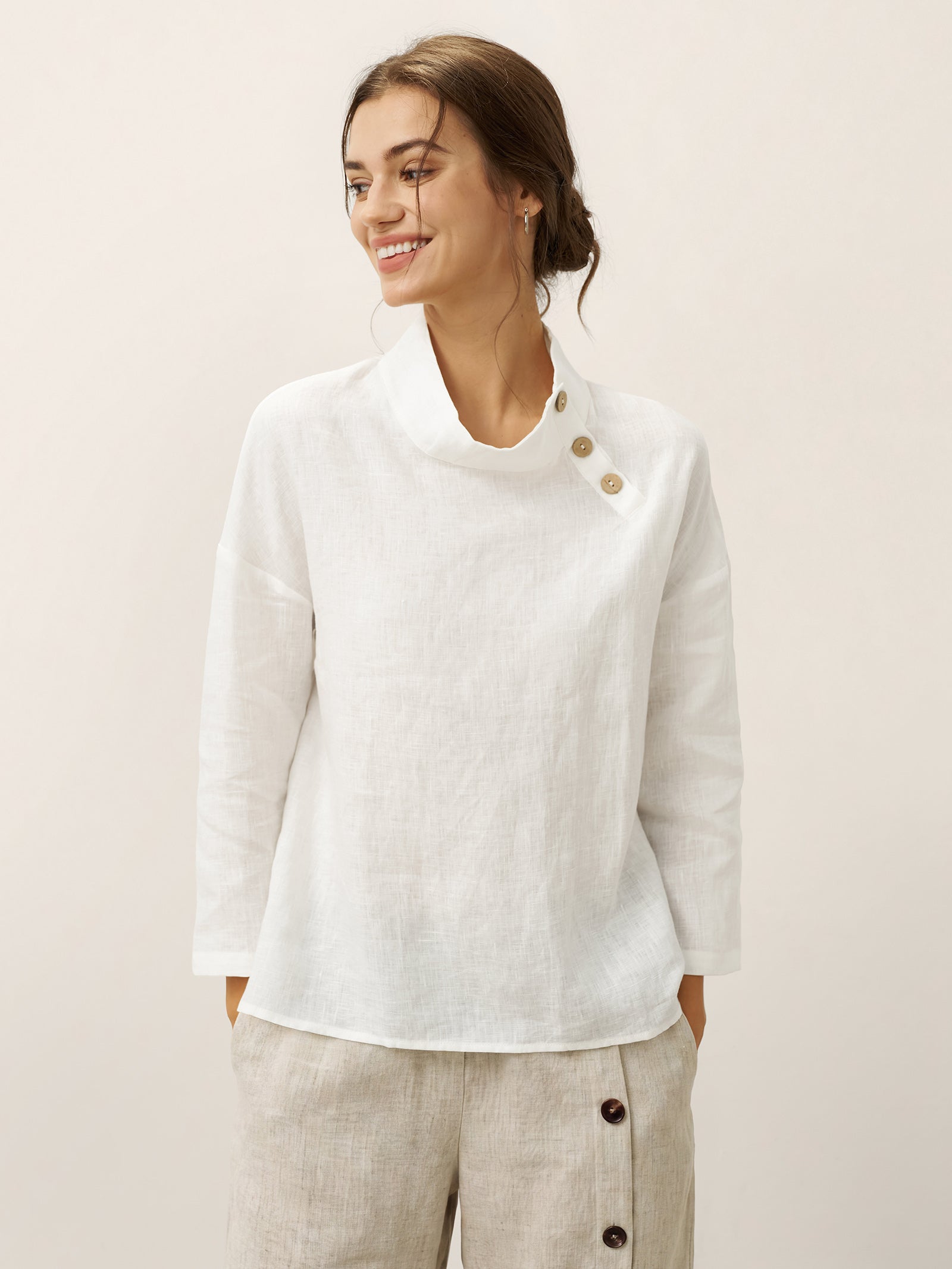 100% Linen Classic Side Neck Top CORA